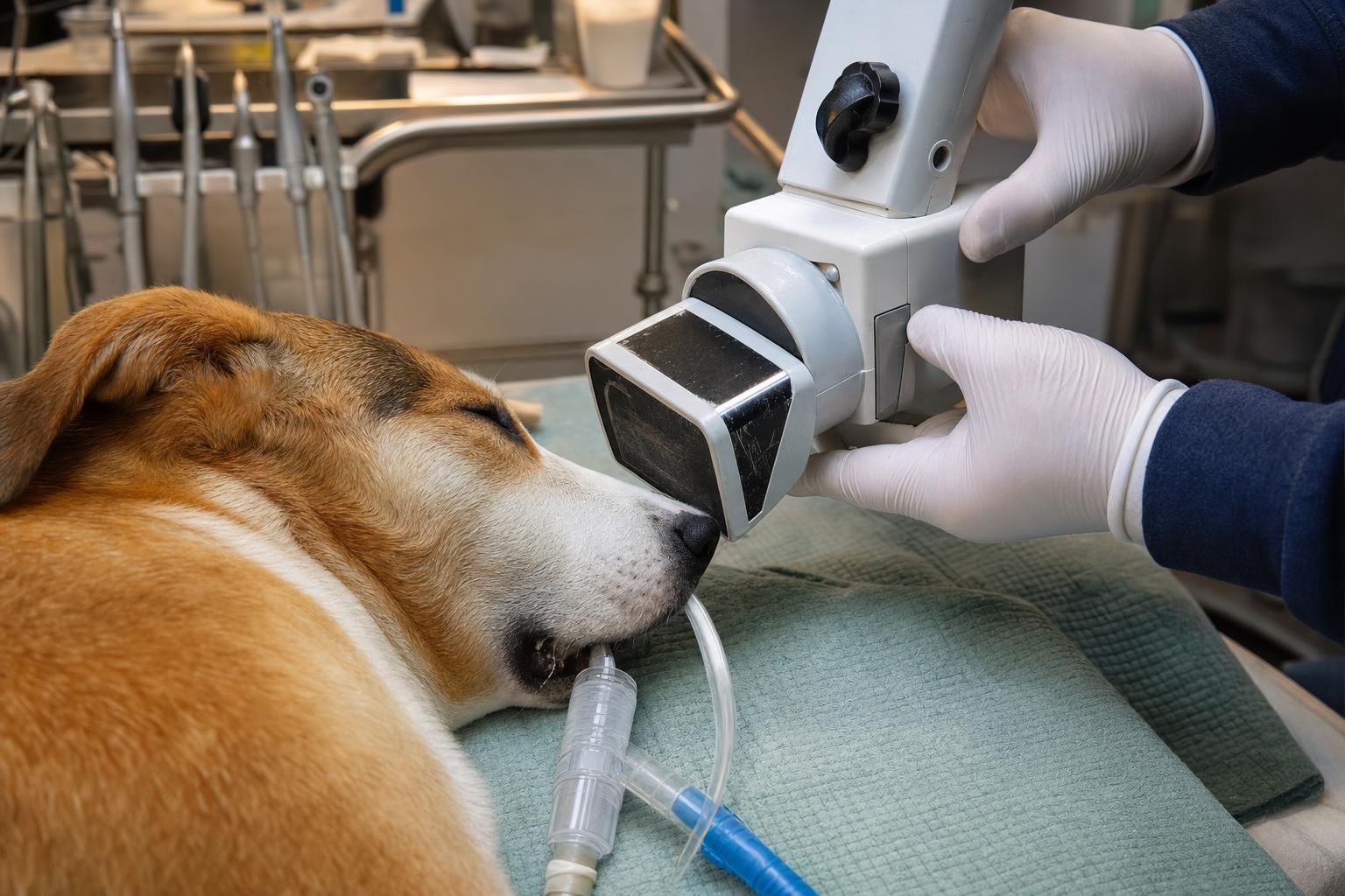 Portable digital dental x-ray equipment used during a mobile veterinary dental cleaning in West Palm Beach